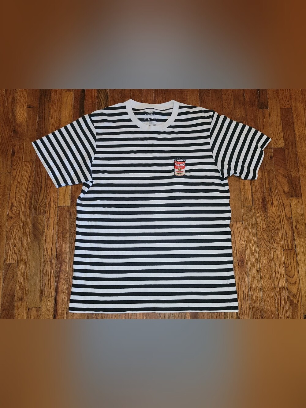 Uniqlo SPRZ NY Andy Warhol Embroidered Campbell Soup Can Black White Stripe T M